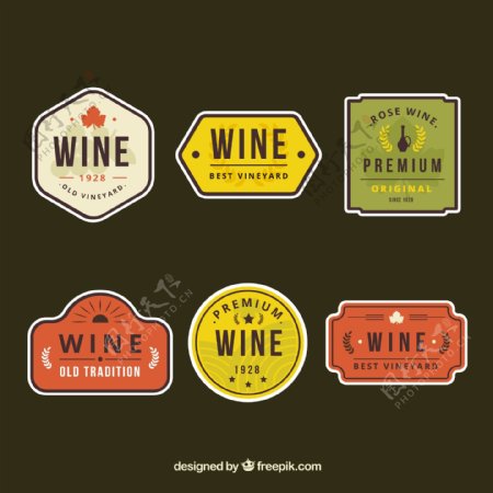 复古风格葡萄酒贴纸图标
