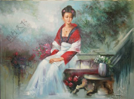 古装美女油画图片