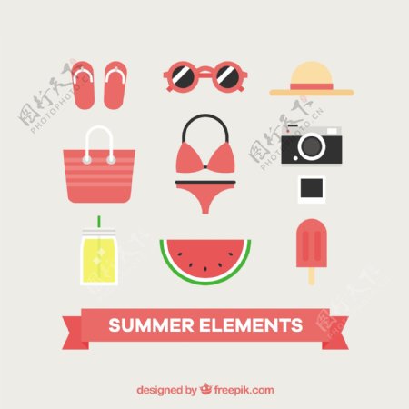 各种夏季元素平面设计图标