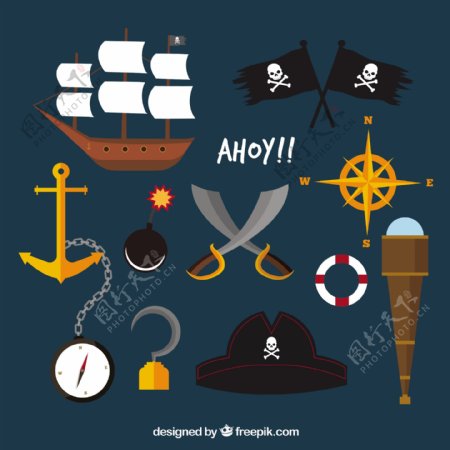 海盗船与各种海盗元素素材