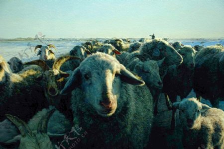 羊群油画图片