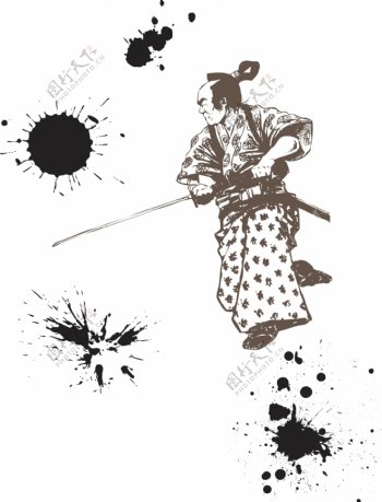 日本武士与墨滴