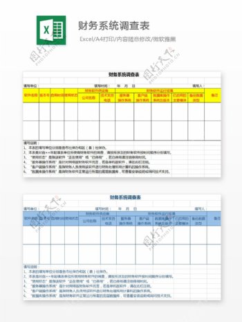 财务系统调查表财务报表Excel文档