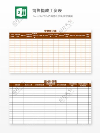 销量提成工资表Excel文档