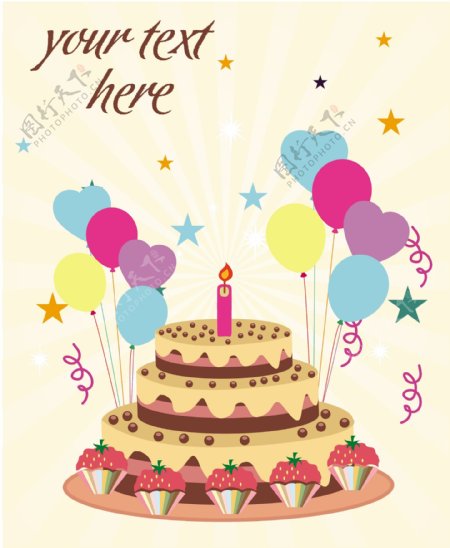 生日蛋糕与气球背景图