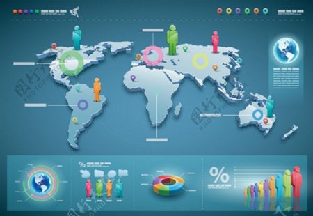 世界地图商业信息图向量