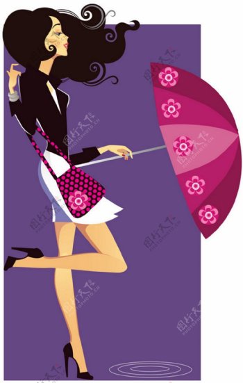 时尚美女雨伞背景图