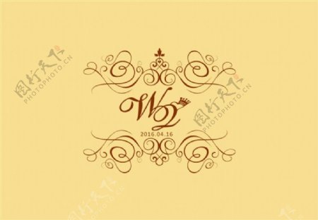 米黄色背景婚礼logo