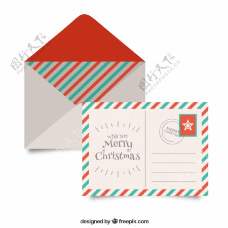 老式风格圣诞信封与明信片