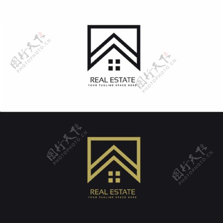 黑色和金色的房地产标志与几何图形