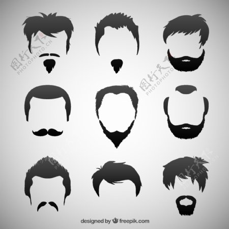 9款男子发式和胡子设计矢量图