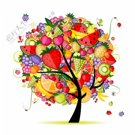 矢量水果抽象树
