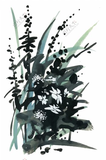 水墨植物花朵水彩手绘矢量文件