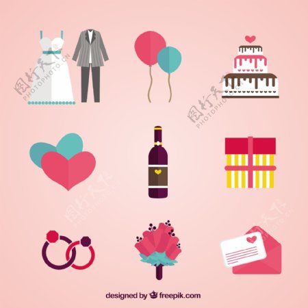 各种婚礼元素平面设计图标
