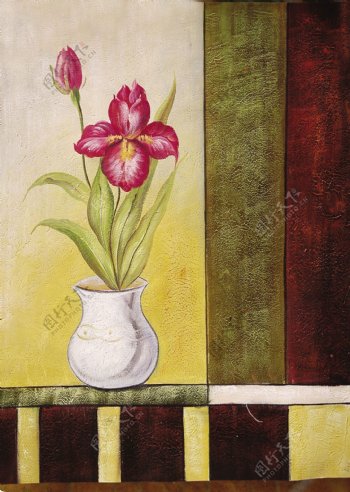 植物花朵花瓶油画