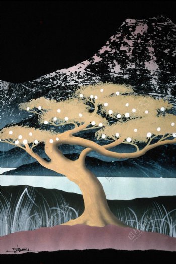 树木风景丙烯画装饰画0031