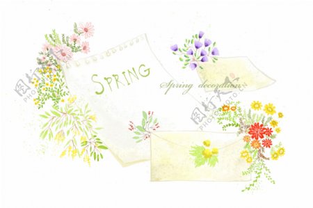 花卉植物信封与活页纸PSD分层素材
