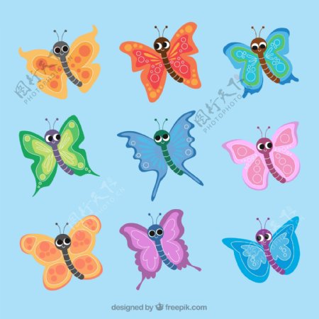 一组彩色小蝴蝶可爱素材