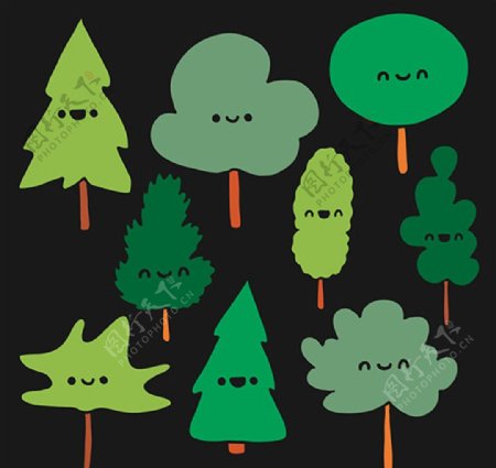 卡通表情树木矢量图片AI