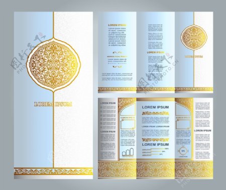 金色花纹高档三折页设计图片