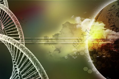 DNA双螺旋与科技背景图片