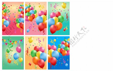 6款彩色气球卡片矢量素材