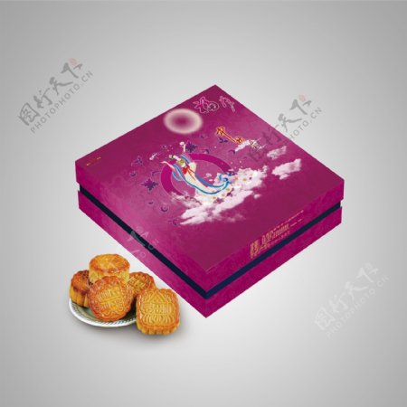 紫色月饼包装礼品礼盒效果图psd