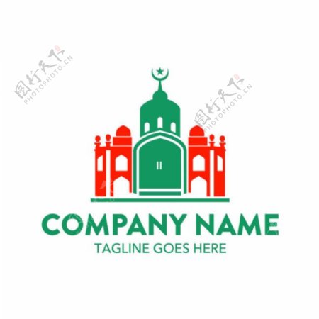橙绿欧式清真寺标志图片