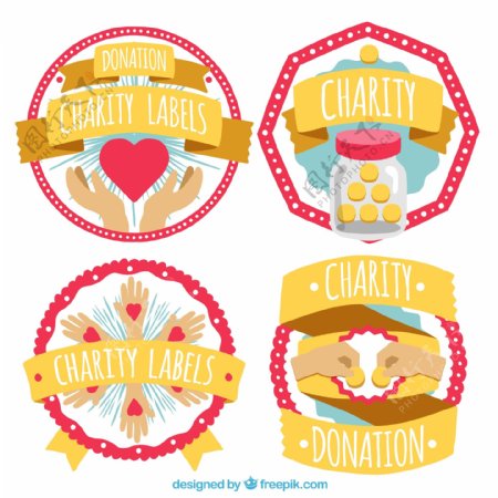 4款创意慈善活动标签矢量素材