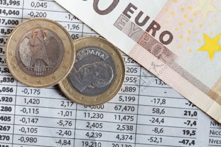 欧元硬币纸币数据背景图片