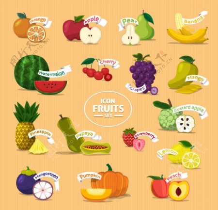 16款美味水果图标矢量素材