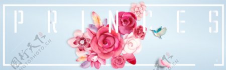 春夏女装新品上市粉色手绘花朵电商海报背景