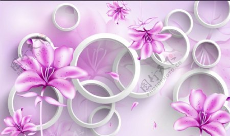 抽象粉色花朵3D电视背景墙
