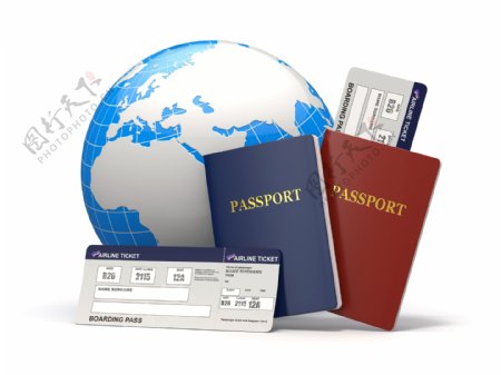 地球与护照和信用卡