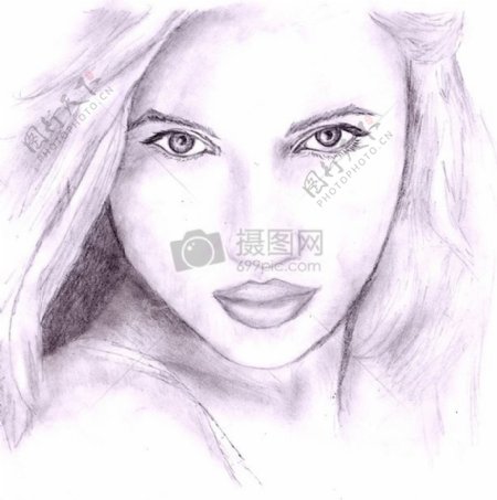 女孩铅笔可爱模型脸素描速写素描