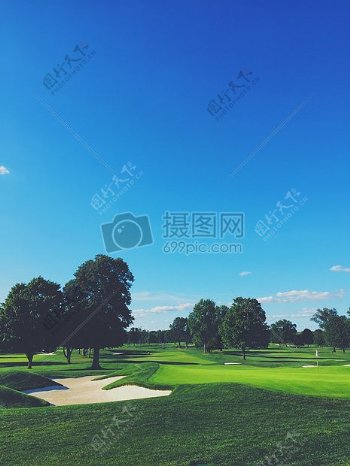 树木草地公园蓝色天空高尔夫球高尔夫球俱乐部高尔夫球当然