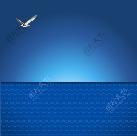 手绘蓝色海洋海鸥背景