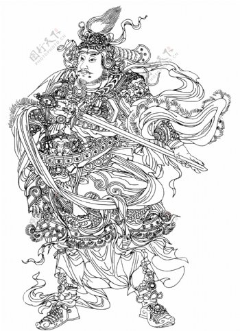 白描神仙佛像国画0043