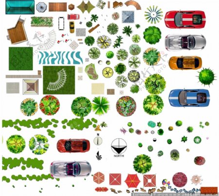 平彩树植物汽车景观小品平面图