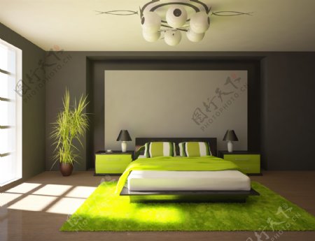 绿色时尚卧室设计图片