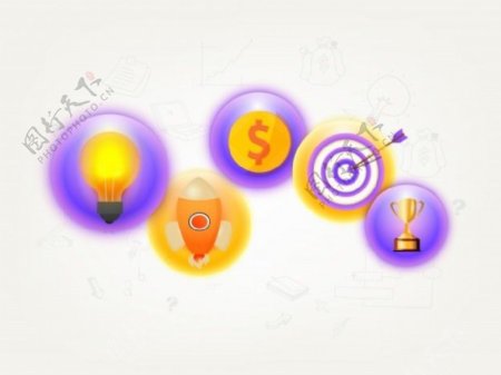 光滑的图表元素创意灯泡发射火箭美元符号为经营理念目标和金灿灿的奖杯