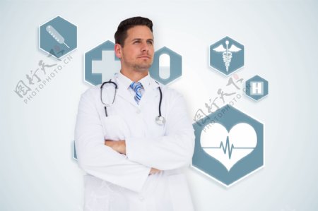 男性医生与医疗图标图片