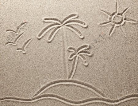 椰子树沙画图片