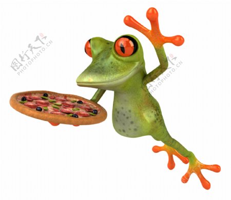 拿着披萨的青蛙图片