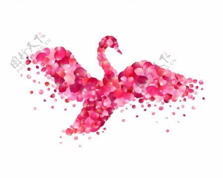 天鹅粉色玫瑰花瓣矢量海报设计素材