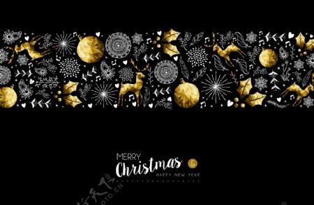 金色新年装饰雪花铃铛矢量素材素材