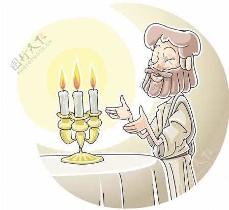 卡通老人与蜡烛
