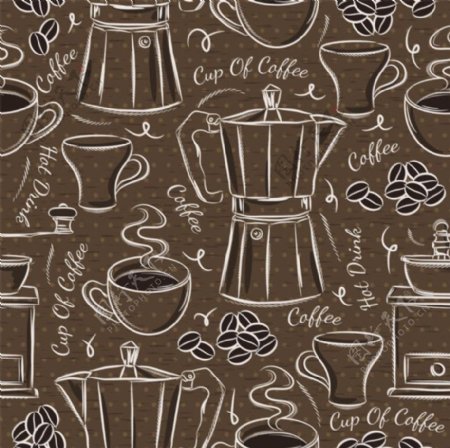 手绘咖啡餐具背景图片
