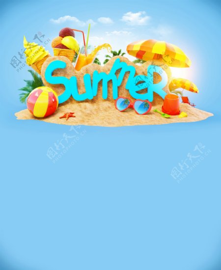 蓝色沙滩度假海报背景图片