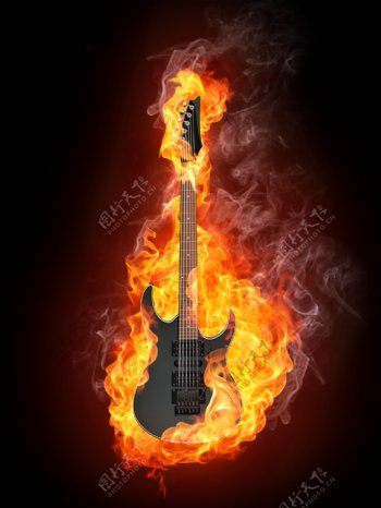 燃烧的贝斯吉他图片